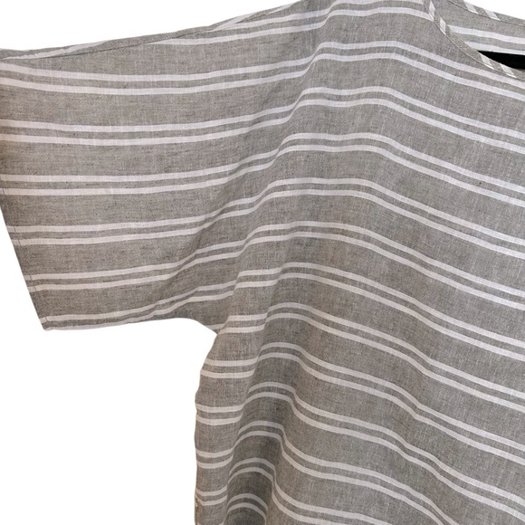 Beach Lunch Lounge linen blend boxy striped top with side tie grey white Medium - Picture 7 of 10